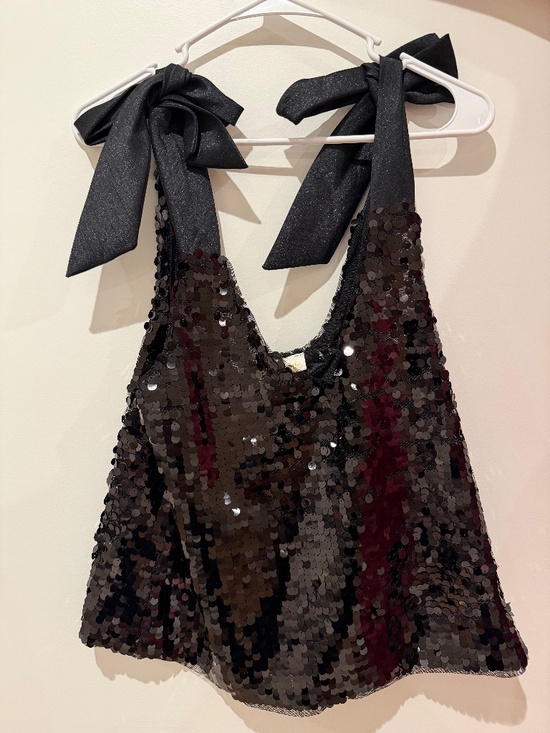 Maeve Tops - Maeve Black Shimmer Bow-Strap Tank